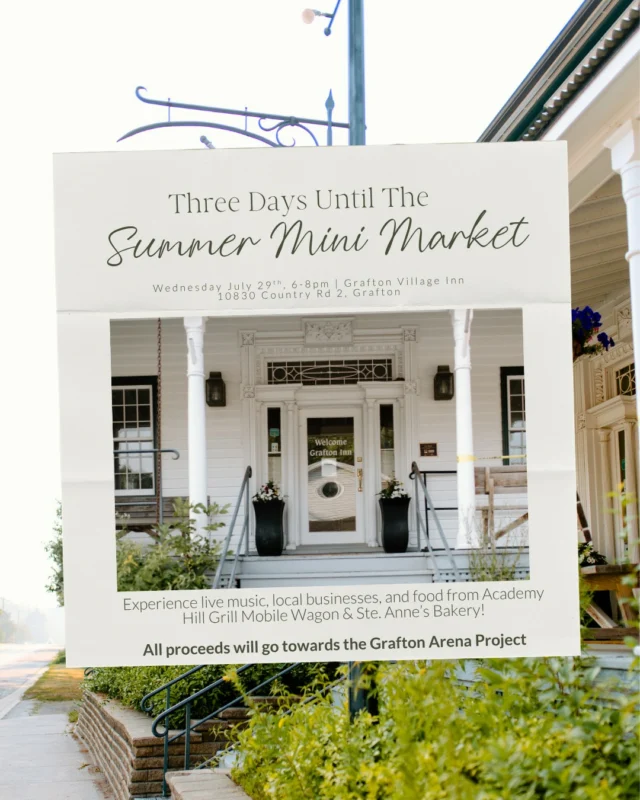 We're counting down the days until the Summer Mini Market, hosted by the Ratepayers Association at the Grafton Village Inn!  Stroll through the market, grab a delicious bite, and experience the wonderful community of Grafton!    Wednesday, July 29th, 6-8pm  Grafton Village Inn, 10830 Country RD 2, Grafton